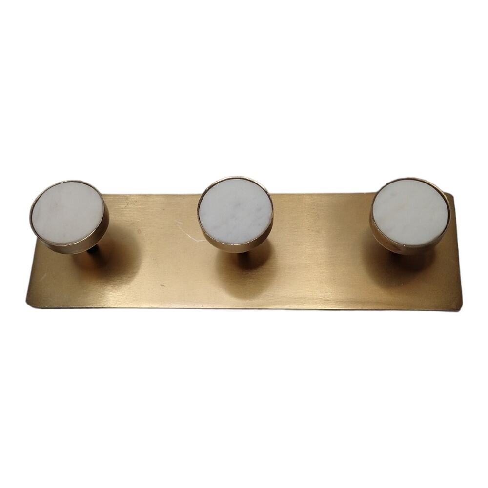 Matte Gold Wall Mounted Coat Hooks Towel Hanger White Marbled Center 10"x3"
